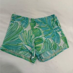 Lilly Pulitzer Green and Blue Leaf Print High Waist Shorts